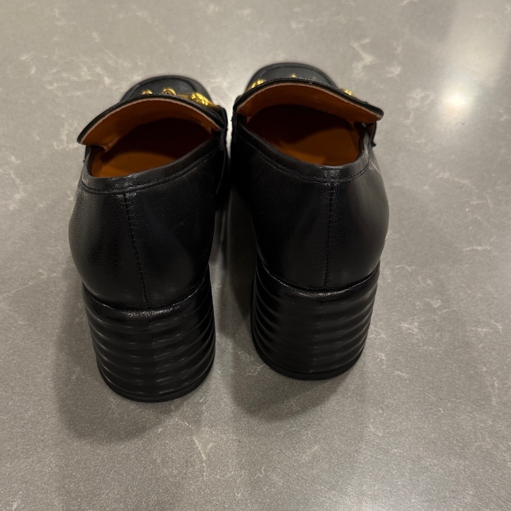 Saint Grace Black Leather Heeled Loafers with Gold Hardware - Picture 4 of 8